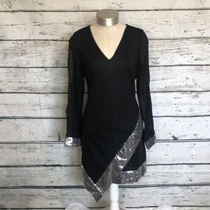 NEW Kivenst V Neck Asymmetrical Sequence Dress Size Large